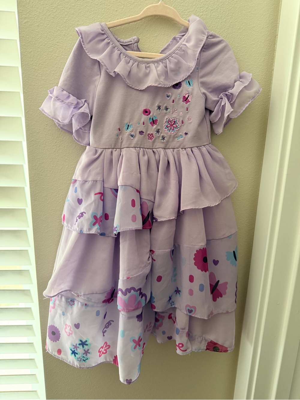 Lilac Ruffled Floral Tiered Girls Dress